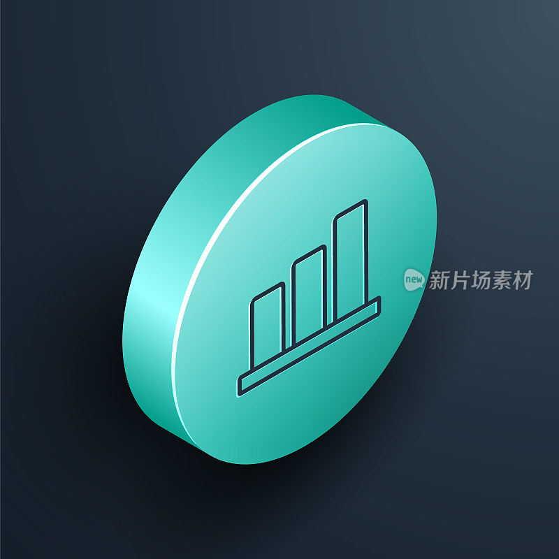 Isometric line Pie chart infographic icon isolated on black background. Diagram chart sign. Turquoise circle button. Vector Illustration